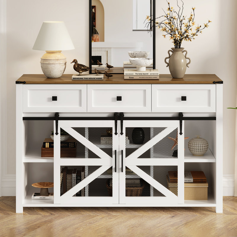55" Wide 2 - Door 3 - Drawer Credenza Office Storage Cabinet, White