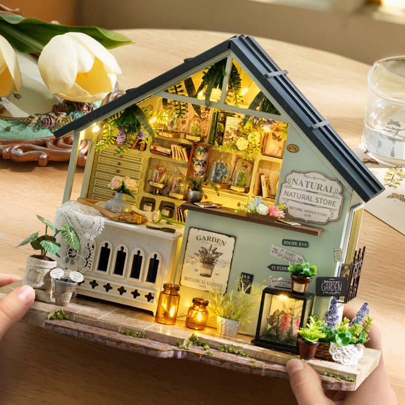 Ensemble de maison de poupée Natural Store - ensemble de chambre miniature Wizardi avec lumière DEL F07M51-58-DA-006-A