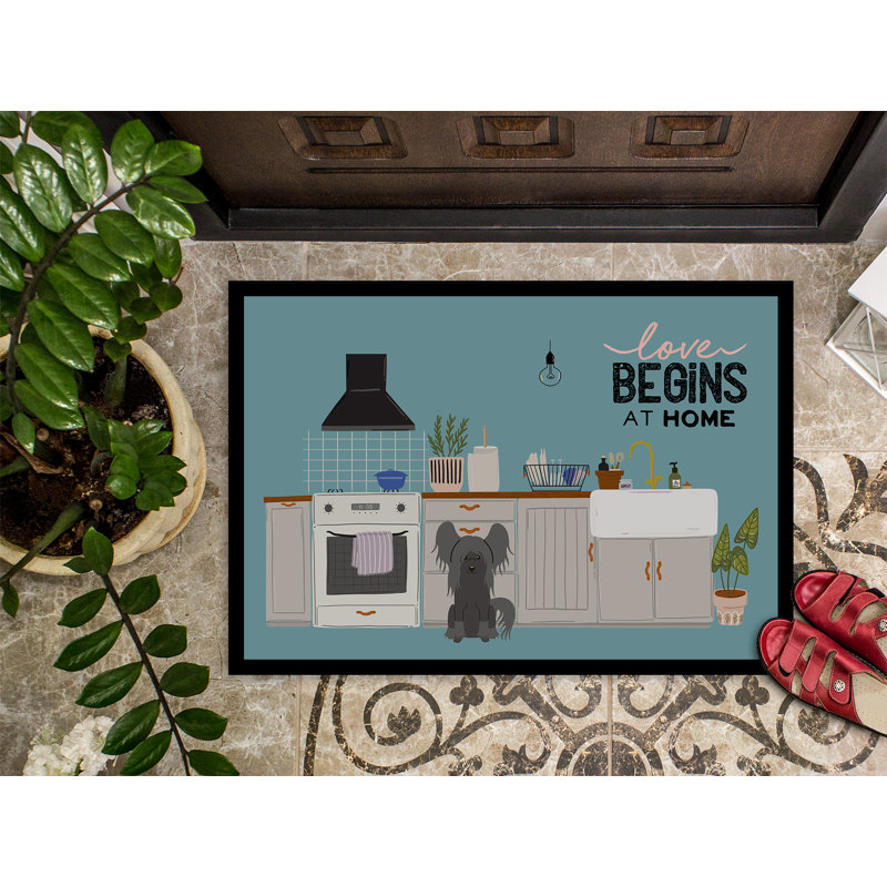 Black Pekingese Kitchen Scene Doormat, Black Chinese Crested, 18 W" x 27 L"