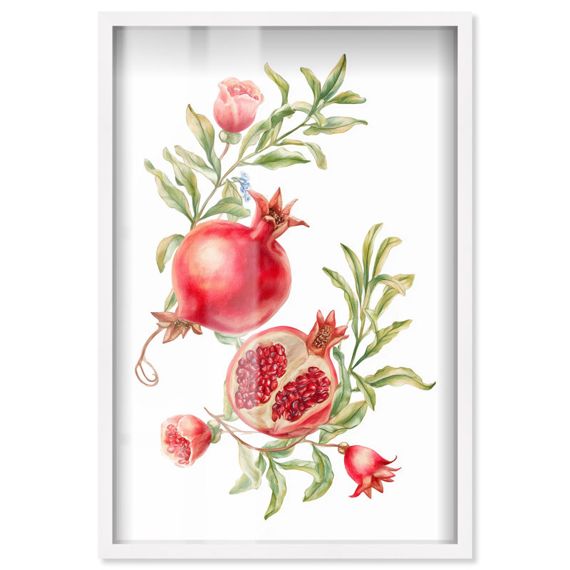 «Pomegranate Bloom II Shadowbox Print Summer Art Prints» par Art Remedy, H 55 po x l 37 po, Blanc