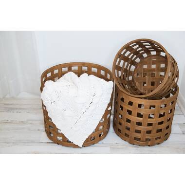 Woven Rope & Wood Basket with Handle