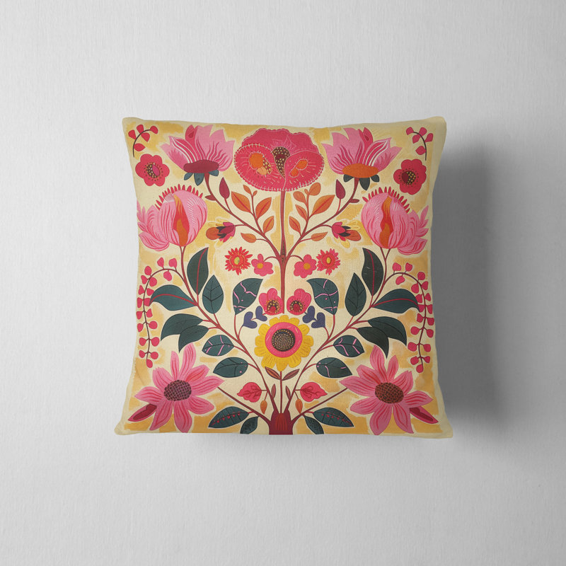 Housse de coussin réversible à motif floral Folk Maximalist, H 18 po x l 18 po