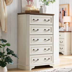 Theron 5 Drawers Tall Wood Dresser for Bedroom, Closet Storage Organizer Dressers Chests of Drawer