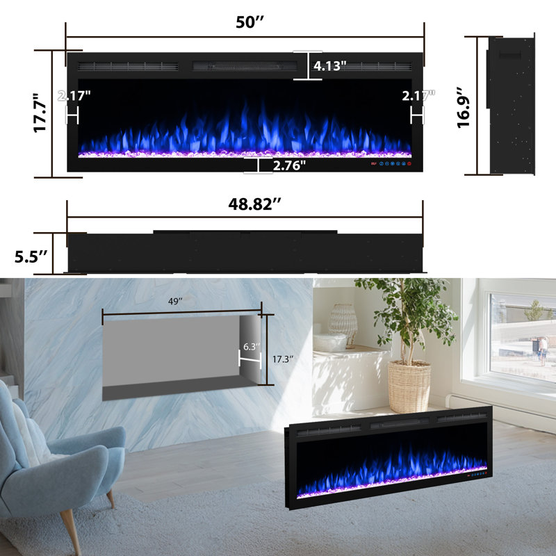 Beldin Symple Stuff Black Fireplace Insert, 17.71'' H X 50'' W X 5.96'' D