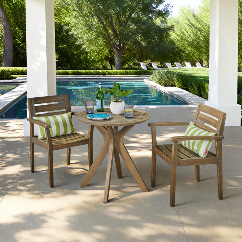 Mystic 2 - Person Wood Patio Dining Set with Round Table, Grey