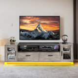 Charen LED Farmhouse Modern Entertainment Center TV Stand W Power Outlets, Glass Doors, Storage Drawers