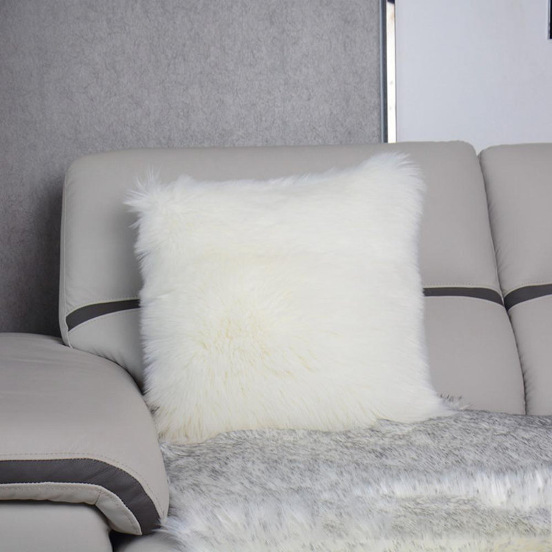 Cristopher Fluffy Faux Fur Cushion Cover, White, 45 x 45cm