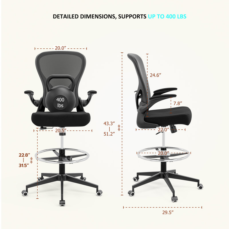 Milahni Ergonomic Drafting Chair, Black, Black