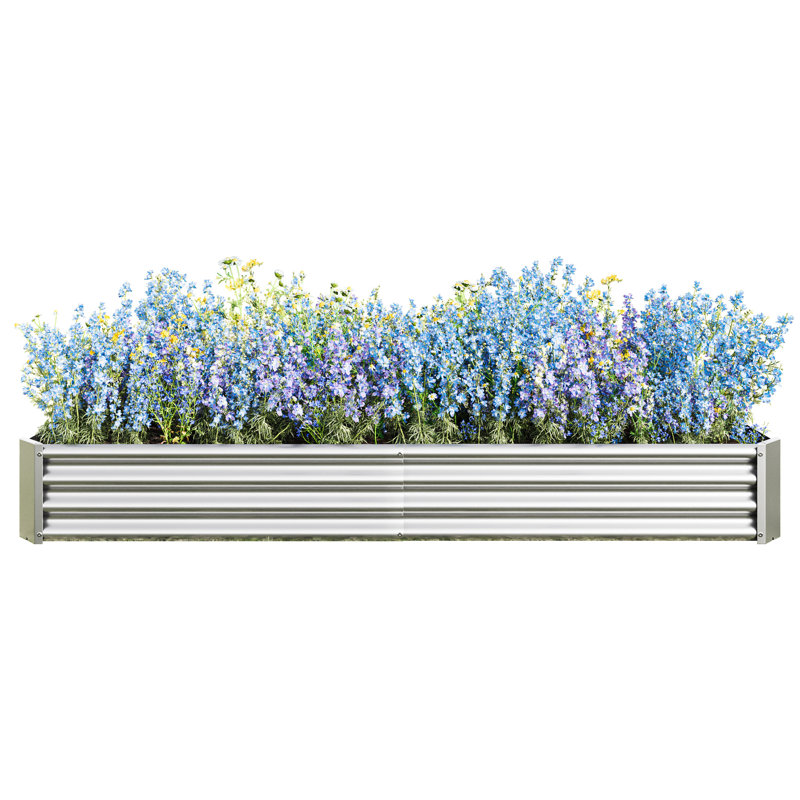Metal Raised Garden Bed For Flowers - 7.6X3.7X0.98Ft, Rust, Long-Lasting Durability Flower 44.1 In. Width X 0.98' H , Rust-, Spacious