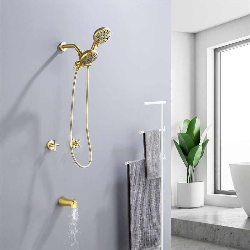Volume Control Complete Shower System with Rough in-Valve, Brushed Gold