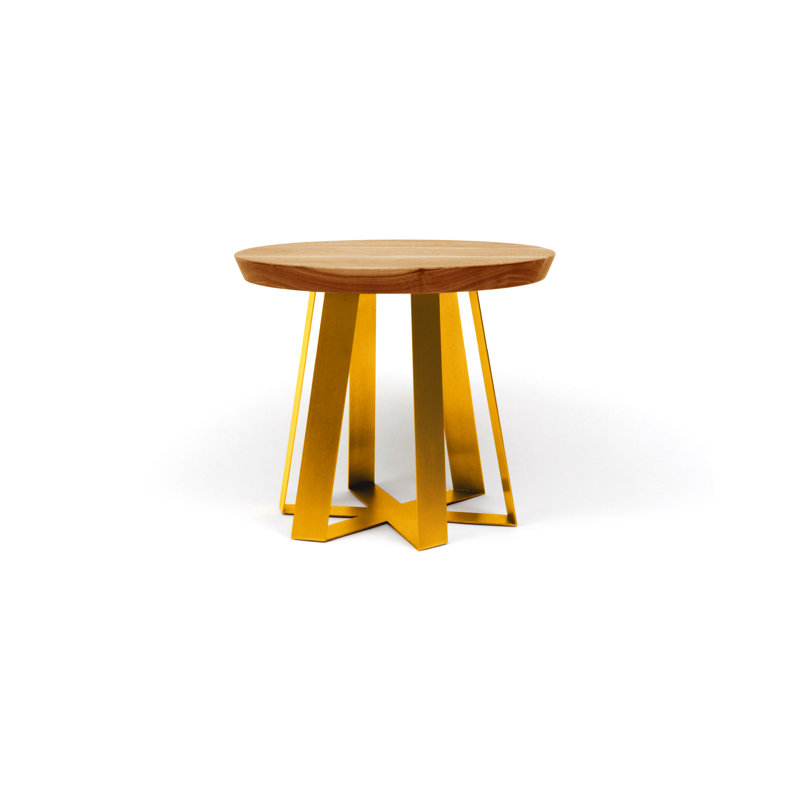 ARS Solid Wood Top End Table, Oak, Yellow Powder-coat