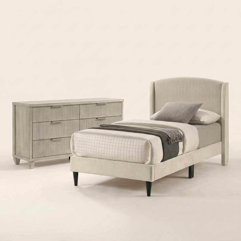 Ensemble de chambre à coucher 2 pièces Jolande, 2 Pcs: Bed, Dresser, Twin