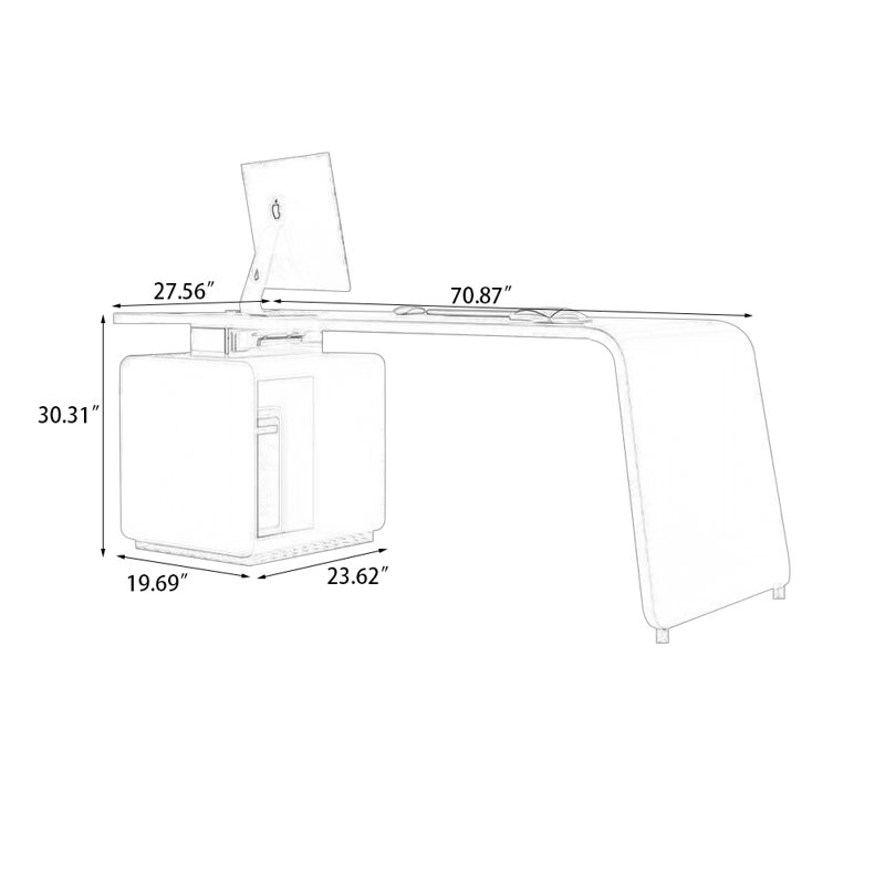 Bureau rectangulaire en bois manufacturé blanc + cuir avec 3 tiroirs, H 30,31 po x l 70,87 po x P 27,56 po