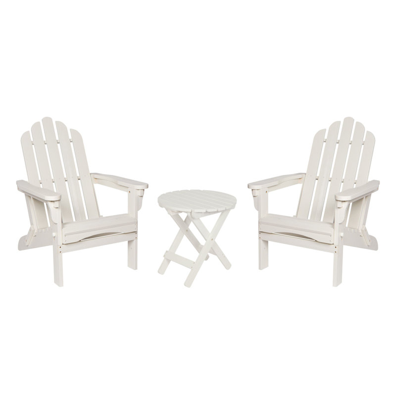 Candias Solid Wood Folding Adirondack Chairs with Table Set, Eggshell White