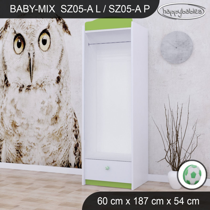 Ball 1 Door Wardrobe, Green/White