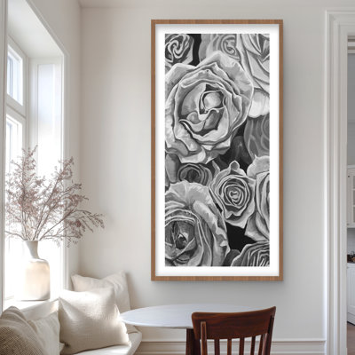 Grayscale Roses - imprimé mat noir encadré pour la décoration intérieure