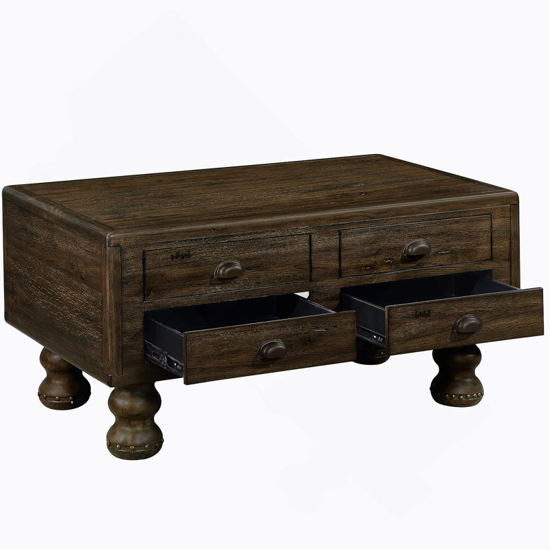 Table basse rectangulaire en bois massif pour le salon, table basse antique de 40 pouces avec 4 tiroirs, Espresso