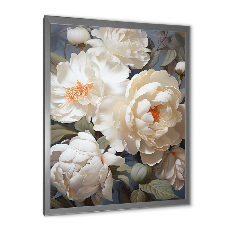 «Beige Fragrant Peony Bliss I» sur toile, Cadre photo argenté, H 32 po x l 24 po x P 1 po