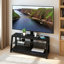 Meuble télé en bois noir avec support pivotant réglable en hauteur et verre trempé, meuble de rangement universel-1550340974