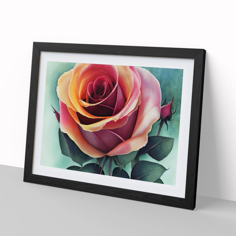 Magnificent Rose Flower - Single Picture Frame Painting, 46cm H x 64cm W x 2cm D, Black