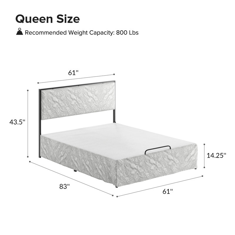 Neilius Upholstered Platform Bed with Washable Slipcover, Queen, Pattern White