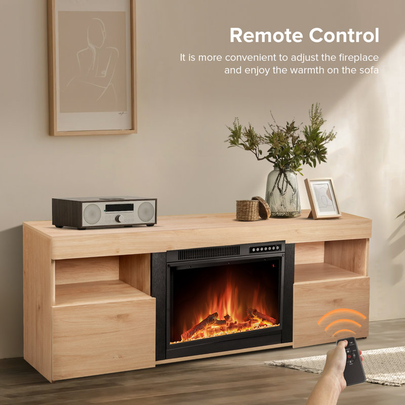 Pecan Wood 60'' TV Stand with Electric Fireplace