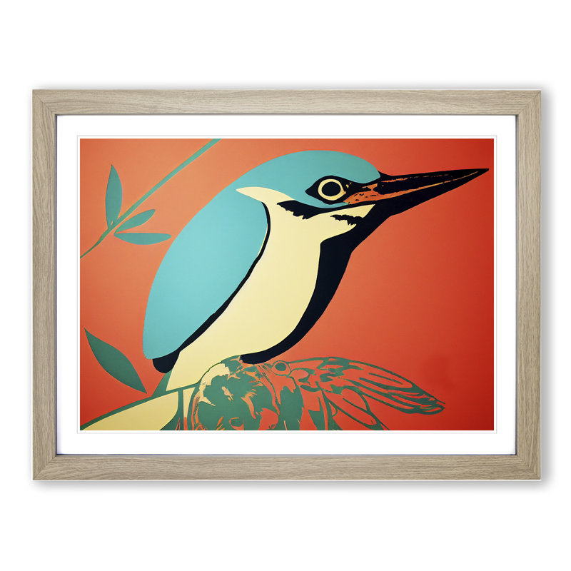 Spectacular Kingfisher Bird Abstract - Framed Print, 46cm H x 64cm W x 2cm D, Oak