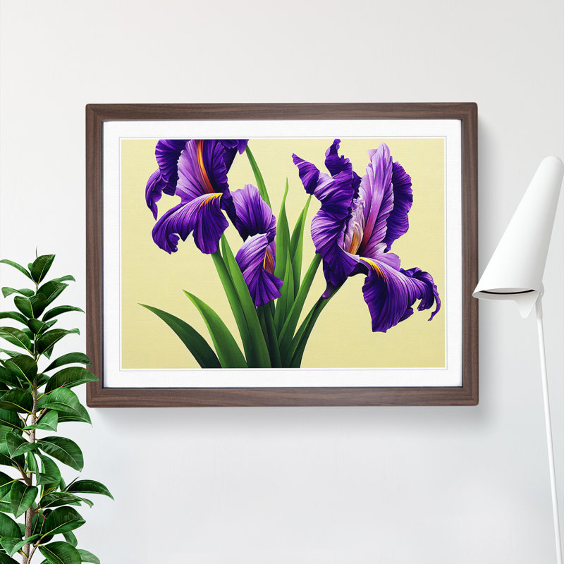 Contemporary Iris Flowers - Framed Print, 25cm H x 34cm W x 2cm D, Walnut