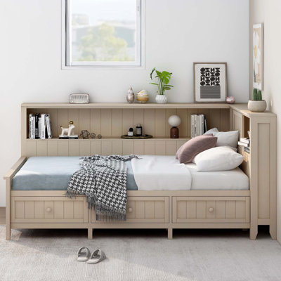 Wood Daybed With Storage Shelves And 3 Drawers by One Allium Way