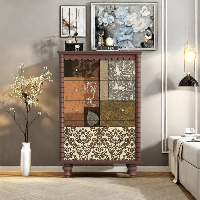 Commode décorative à cinq tiroirs Retro, Noyer