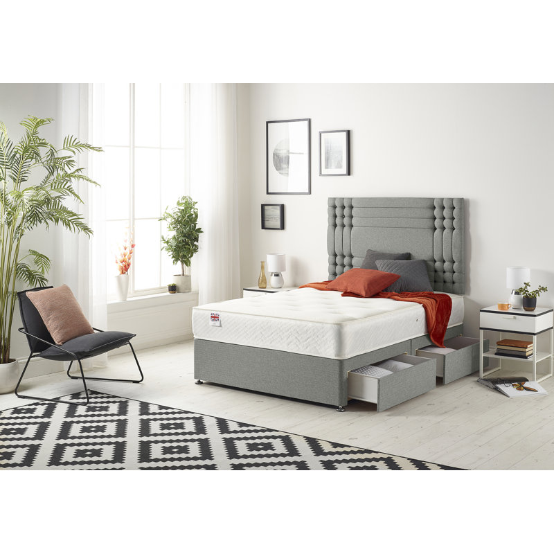 Dennishia Coilsprung Divan Bed Set, No Drawer, Kingsize (5'), Silver