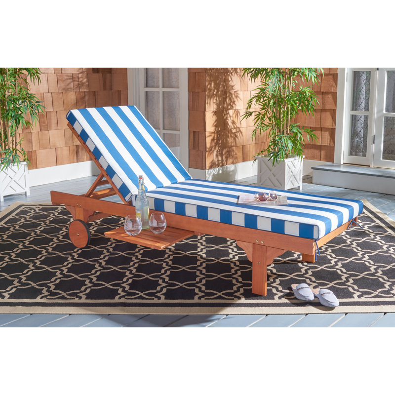 Jivera Outdoor Eucalyptus Wood Chaise Lounge , Cushion Included, Blue/White