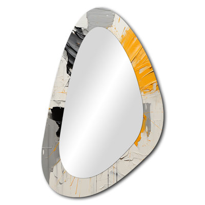 Clovis Grey and yellow paint elegance III - Abstract Collages Unique Shape Mirror, Yellow Asymmetrical Unique Wall Mirror, Printed Metal Art