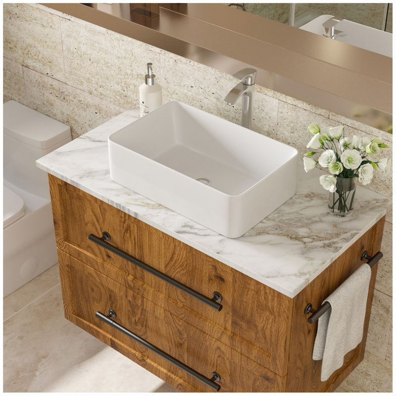 21"X14" White Ceramic Rectangular Vessel Bathroom Sink