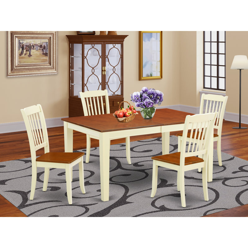5 Piece Dining Set Includes a Rectangle Dining Room Table with Butterfly Leaf and 4 Wood Seat Chairs, Buttermilk & Cherry