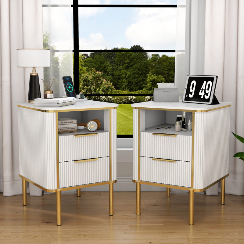 Modern 24" 2 Drawer Nightstand with Smart Charging Station for Elegant Bedroom or Living Room（Set of 2）, Set of 2