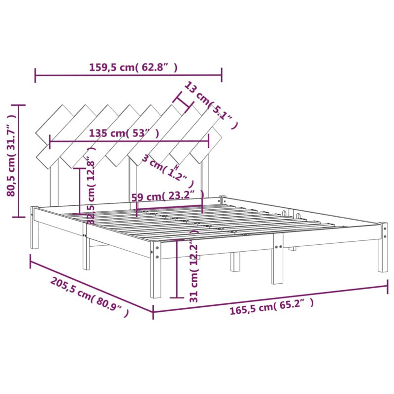 Bed Frame Solid Wood, European Kingsize (160 x 200cm), natural
