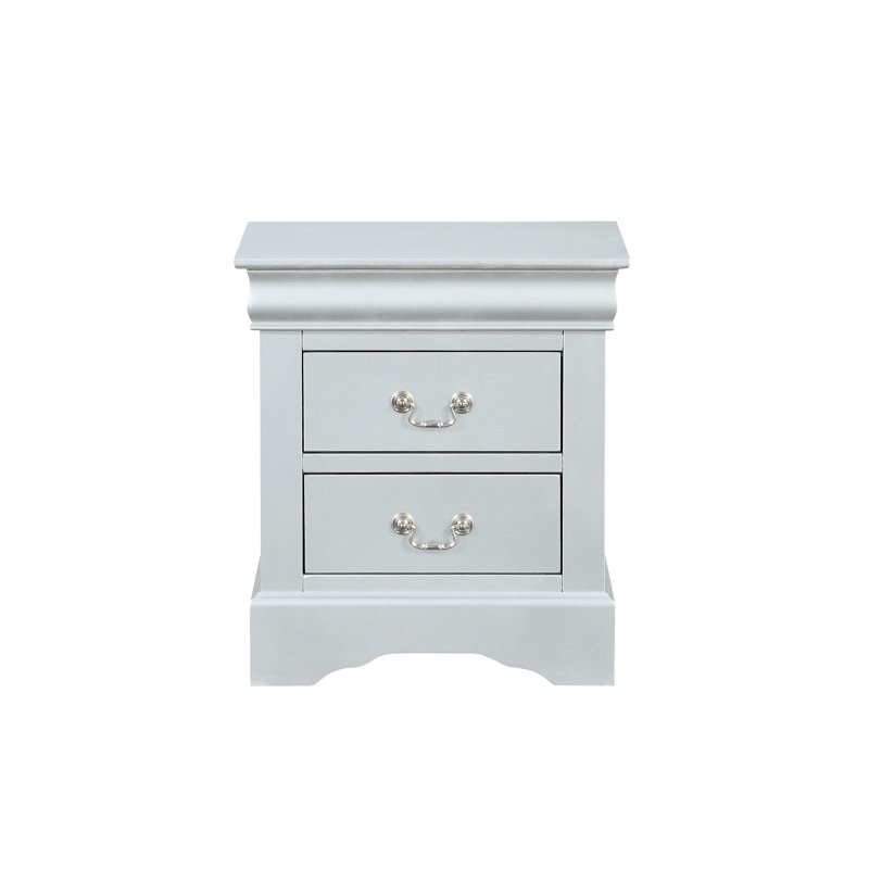 Élégante table de chevet en platine gris argenté - tiroirs de rangement spacieux, glissières en métal, bois synthétique, H 24 po x l 21 po x P 15 po