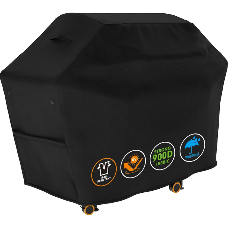 Grill Cover 65 X 30 X 46 Inch, 900D Heavy Duty Gas BBQ Cover W/Side Fasteners Straps, Waterproof & Weather Resistant For Your Weber, Char-Broil, Brinkmann, Holland, Jenn Air (Black)