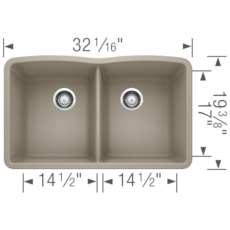 Diamond SILGRANIT 32" 50/50 Double Bowl Undermount Kitchen Sink - Truffle, Truffle