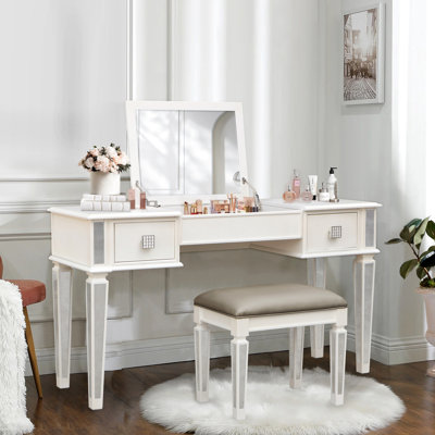 Bedroom Vanity Table With Mirror - Multi-Functional Desk For Personal Care Spacious And Versatile Modern Mirrored Makeup Stool Accents A Luxurious Feel