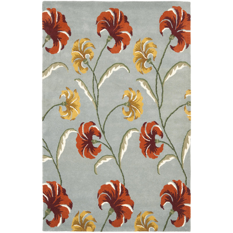 Avayah Soho Hand Tufted Wool And Viscose Floral Rug, Rectangle 5' x 8'