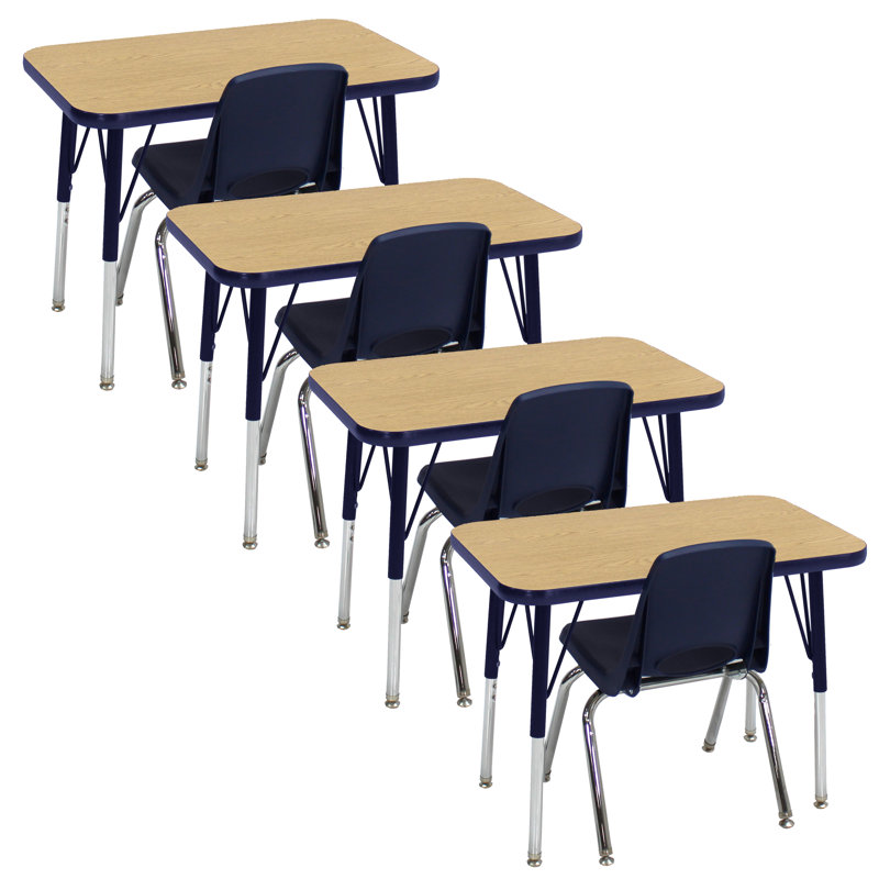 Ensemble de table et chaises rectangulaires à hauteur réglable T-Mould, Pasadena Oak, Navy