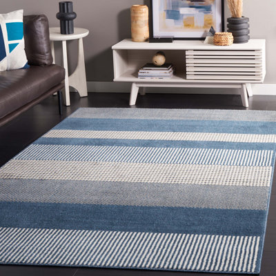 Tapis ivoire / bleu marine en polypropylène tissé à la machine Nicarete