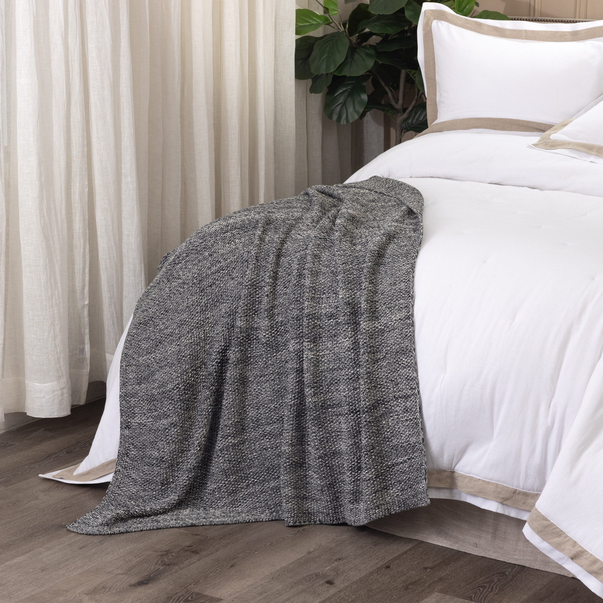 Cotton Knitted Throw Blanket, Charcoal