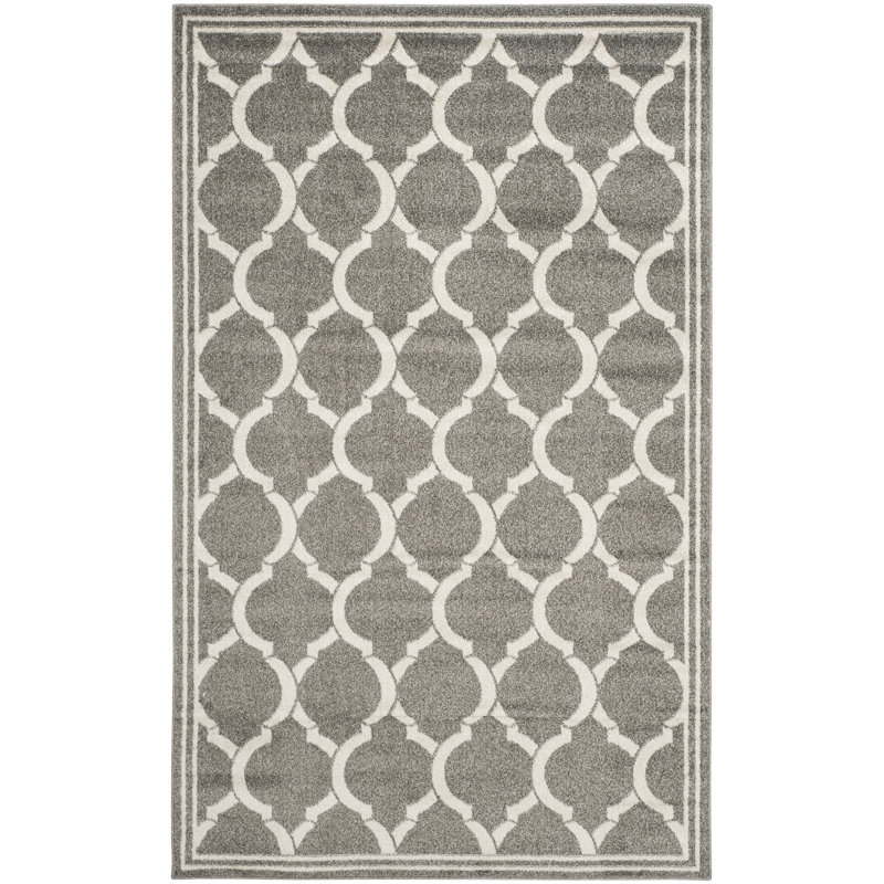Ammundsen Geometric Dark Grey/Beige Area Rug, Rectangle 6' x 9'