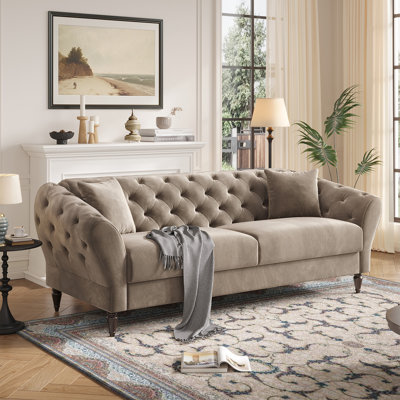 82 Inch Chesterfield Loveseat Sofa,tuxedo Arms Modern Couch Velvet Fabric