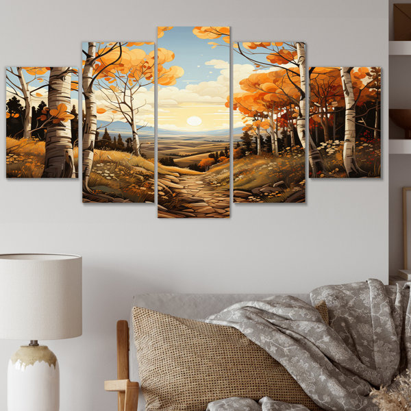 Millwood Pines Birch Woods Gilded Pathway I On Metal 5 Pieces Print ...