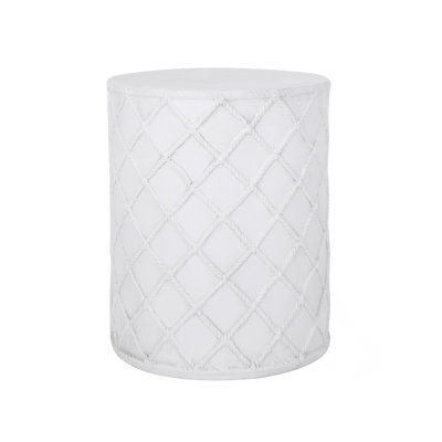 Cylindrical Structure End Table With A Nautical Diamond Rope Pattern, Side Table, Patio Table