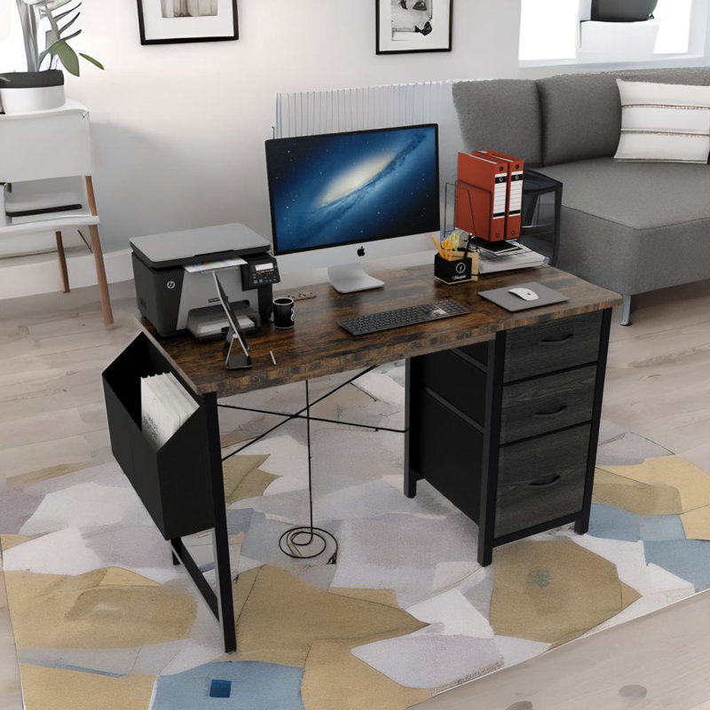 Bureau avec prise de courant, Brun, Noir, noir, noir, noir
